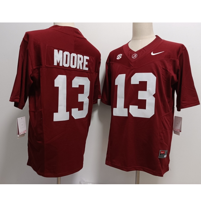 Men's Alabama Crimson Tide #13 Malachi Moore Red FUSE College Stitched Jersey