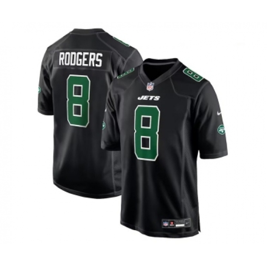 Men's New York Jets #8 Aaron Rodgers Black Stitched Jersey