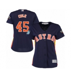 Women's Houston Astros #45 Gerrit Cole Authentic Navy Blue Alternate Cool Base 2019 World Series Bound Baseball Jersey
