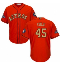 Youth Majestic Houston Astros #45 Gerrit Cole Authentic Orange Alternate 2018 Gold Program Cool Base MLB Jersey