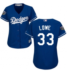 Women's Majestic Los Angeles Dodgers #33 Mark Lowe Authentic Royal Blue Alternate Cool Base 2018 World Series MLB Jersey