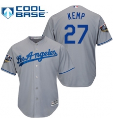 Youth Majestic Los Angeles Dodgers #27 Matt Kemp Authentic Grey Road Cool Base 2018 World Series MLB Jersey