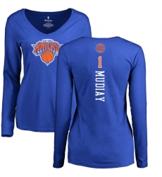 NBA Women's Nike New York Knicks #1 Emmanuel Mudiay Royal Blue Backer Long Sleeve T-Shirt