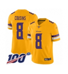 Men's Minnesota Vikings #8 Kirk Cousins Limited Gold Inverted Legend 100th Season Football Jersey