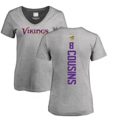 NFL Women's Nike Minnesota Vikings #8 Kirk Cousins Ash Backer V-Neck T-Shirt