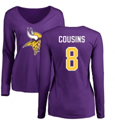 NFL Women's Nike Minnesota Vikings #8 Kirk Cousins Purple Name & Number Logo Slim Fit Long Sleeve T-Shirt