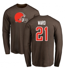 NFL Nike Cleveland Browns #21 Denzel Ward Brown Name & Number Logo Long Sleeve T-Shirt