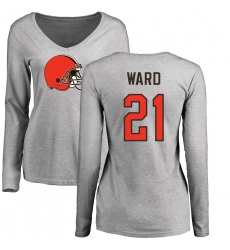 NFL Women's Nike Cleveland Browns #21 Denzel Ward Ash Name & Number Logo Long Sleeve T-Shirt