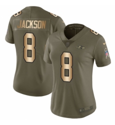 Women's Nike Baltimore Ravens #8 Lamar Jackson Limited Olive/Gold Salute to Service NFL Jersey