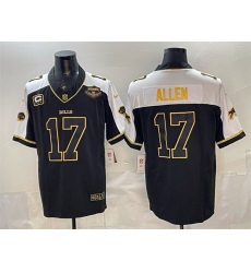Men's Buffalo Bills #17 Josh Allen Black Gold 2025 F.U.S.E. With Farewell & 4-Star C Vapor Limited Football Stitched Jersey
