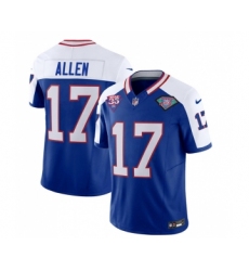 Men's Nike Buffalo Bills #17 Josh Allen Blue White 2023 F.U.S.E. 75th Anniversary Throwback Vapor Untouchable Limited Football Stitched Jersey