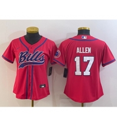 Women's Buffalo Bills #17 Josh Allen Red Stitched Cool Base Nike Baseball Jersey