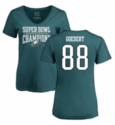 Women's Nike Philadelphia Eagles #88 Dallas Goedert Green Super Bowl LII Champions V-Neck T-Shirt