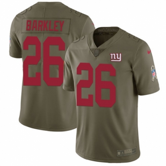 Men's Nike New York Giants #26 Saquon Barkley Limited Olive 2017 Salute to Service NFL Jersey