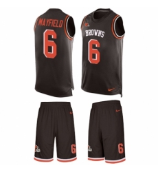Men's Nike Cleveland Browns #6 Baker Mayfield Limited Brown Tank Top Suit NFL Jersey
