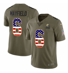 Men's Nike Cleveland Browns #6 Baker Mayfield Limited Olive USA Flag 2017 Salute to Service NFL Jersey