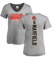 NFL Women's Nike Cleveland Browns #6 Baker Mayfield Ash Backer V-Neck T-Shirt
