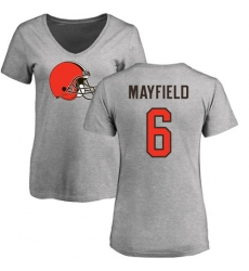 NFL Women's Nike Cleveland Browns #6 Baker Mayfield Ash Name & Number Logo T-Shirt