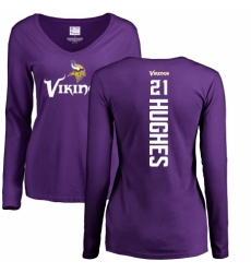 NFL Women's Nike Minnesota Vikings #21 Mike Hughes Purple Backer Slim Fit Long Sleeve T-Shirt