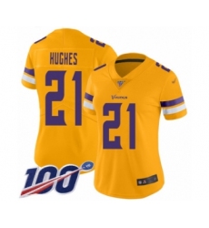 Women's Minnesota Vikings #21 Mike Hughes Limited Gold Inverted Legend 100th Season Football Jersey