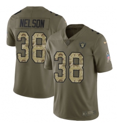 Youth Nike Oakland Raiders #38 Nick Nelson Limited Olive Camo 2017 Salute to Service NFL Jersey