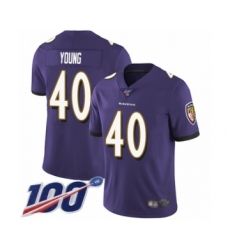 Men's Baltimore Ravens #40 Kenny Young Purple Team Color Vapor Untouchable Limited Player 100th Season Football Jersey
