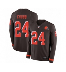 Youth Nike Cleveland Browns #24 Nick Chubb Limited Brown Therma Long Sleeve NFL Jersey
