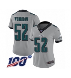 Women's Philadelphia Eagles #52 Paul Worrilow Limited Silver Inverted Legend 100th Season Football Jersey