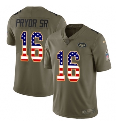 Youth Nike New York Jets #16 Terrelle Pryor Sr. Limited Olive USA Flag 2017 Salute to Service NFL Jersey