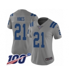 Women's Indianapolis Colts #21 Nyheim Hines Limited Gray Inverted Legend 100th Season Football Jersey