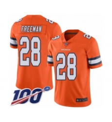 Men's Denver Broncos #28 Royce Freeman Limited Orange Rush Vapor Untouchable 100th Season Football Jersey