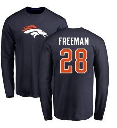 NFL Nike Denver Broncos #28 Royce Freeman Navy Blue Name & Number Logo Long Sleeve T-Shirt