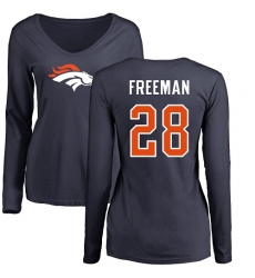 NFL Women's Nike Denver Broncos #28 Royce Freeman Navy Blue Name & Number Logo Long Sleeve T-Shirt