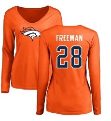 NFL Women's Nike Denver Broncos #28 Royce Freeman Orange Name & Number Logo Long Sleeve T-Shirt