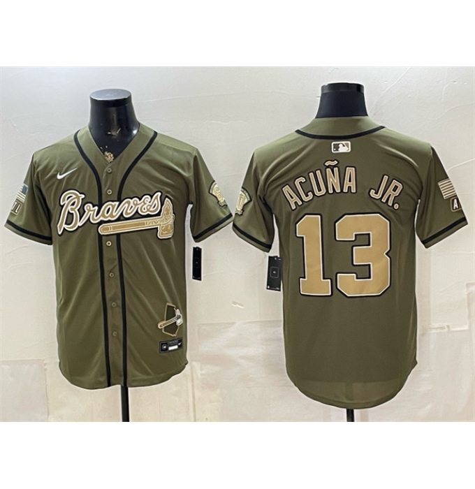Men's Atlanta Braves #13 Ronald Acuna Jr. Olive 2026 Armed Forces Day Stitched Baseball Jersey