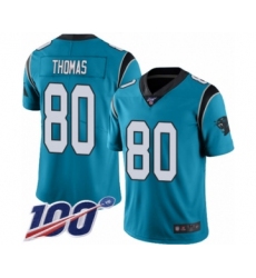 Men's Carolina Panthers #80 Ian Thomas Limited Blue Rush Vapor Untouchable 100th Season Football Jersey