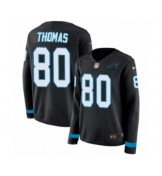 Women's Nike Carolina Panthers #80 Ian Thomas Limited Black Therma Long Sleeve NFL Jersey