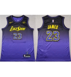 Men's Los Angeles Lakers #23 LeBron James Purple 2024 Stitched Basketball Jersey