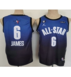 Men's Los Angeles Lakers #6 LeBron James Navy Blue 2022 All Star 6 Patchs Icon Sponsor Swingman Jersey