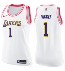 Women's Nike Los Angeles Lakers #1 JaVale McGee Swingman White/Pink Fashion NBA Jersey