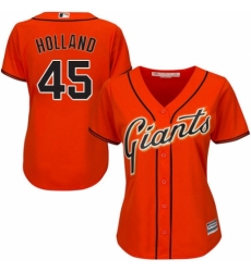 Women's Majestic San Francisco Giants #45 Derek Holland Replica Orange Alternate Cool Base MLB Jersey