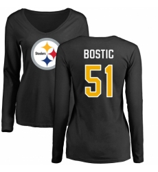 Women's Nike Pittsburgh Steelers #51 Jon Bostic Black Name & Number Logo Slim Fit Long Sleeve T-Shirt