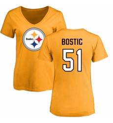 Women's Nike Pittsburgh Steelers #51 Jon Bostic Gold Name & Number Logo Slim Fit T-Shirt