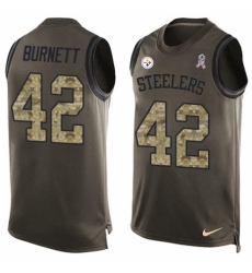Men's Nike Pittsburgh Steelers #42 Morgan Burnett Limited Green Salute to Service Tank Top NFL Jersey