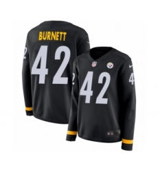 Women's Nike Pittsburgh Steelers #42 Morgan Burnett Limited Black Therma Long Sleeve NFL Jersey