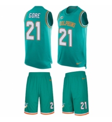 Men's Nike Miami Dolphins #21 Frank Gore Limited Aqua Green Tank Top Suit NFL Jersey