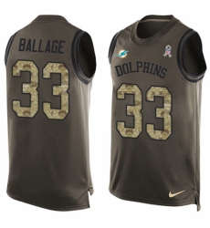 Men's Nike Miami Dolphins #33 Kalen Ballage Limited Green Salute to Service Tank Top NFL Jersey