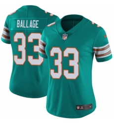 Women's Nike Miami Dolphins #33 Kalen Ballage Aqua Green Alternate Vapor Untouchable Elite Player NFL Jersey
