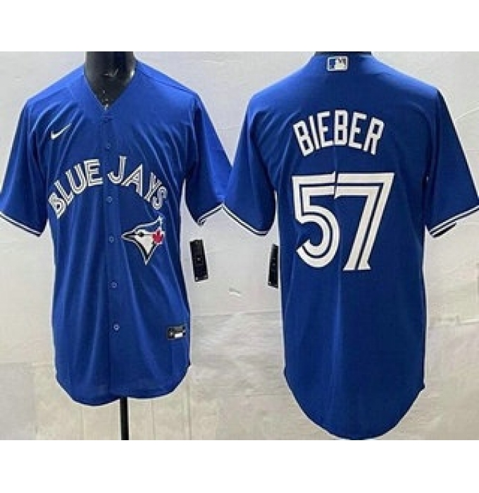 Men's Toronto Blue Jays #57 Shane Bieber Blue Cool Base Jersey