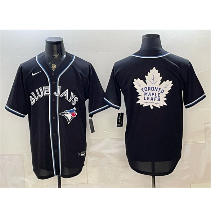Men's Toronto Blue Jays & Leafs With White Leafs Logo 2026 Fashion Replica Black Out Stitched Baseball Jersey